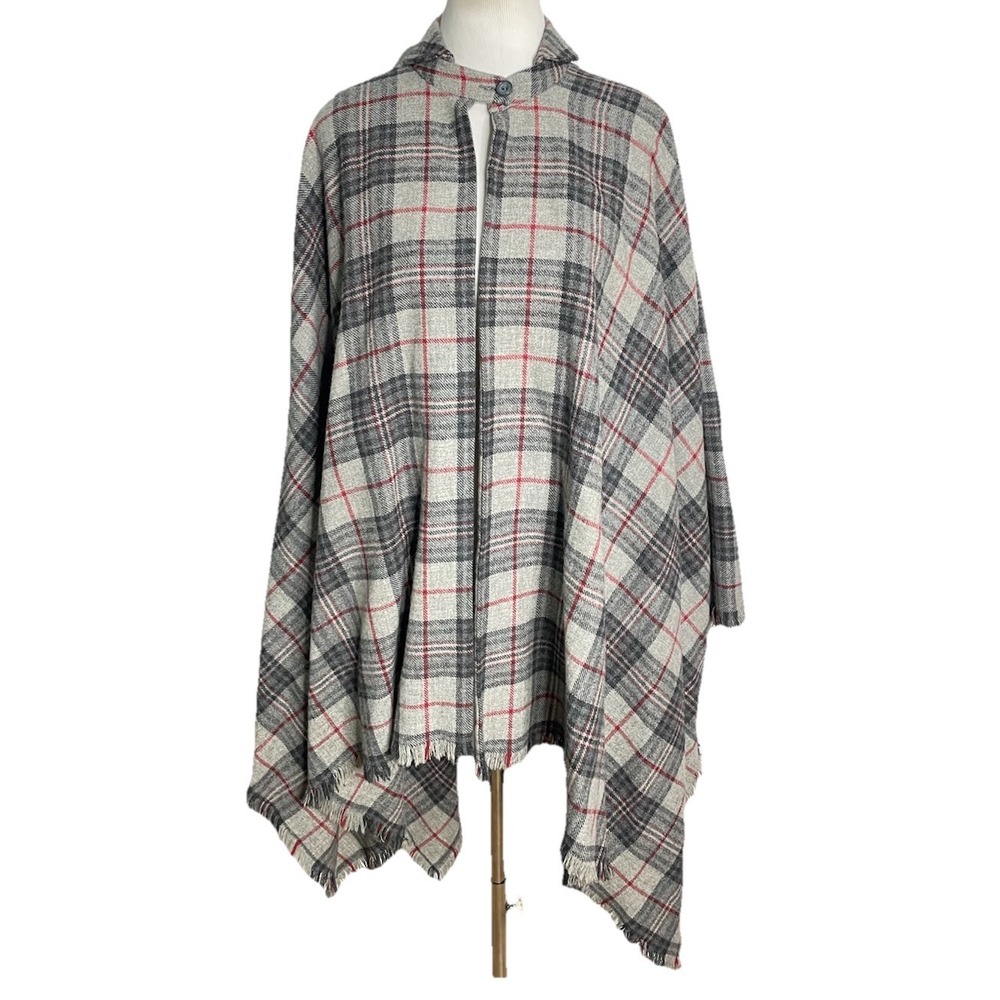 Vintage Brendella Wool Cape Wrap ‎ Woven In Republic Of Ireland Plaid Gray OS